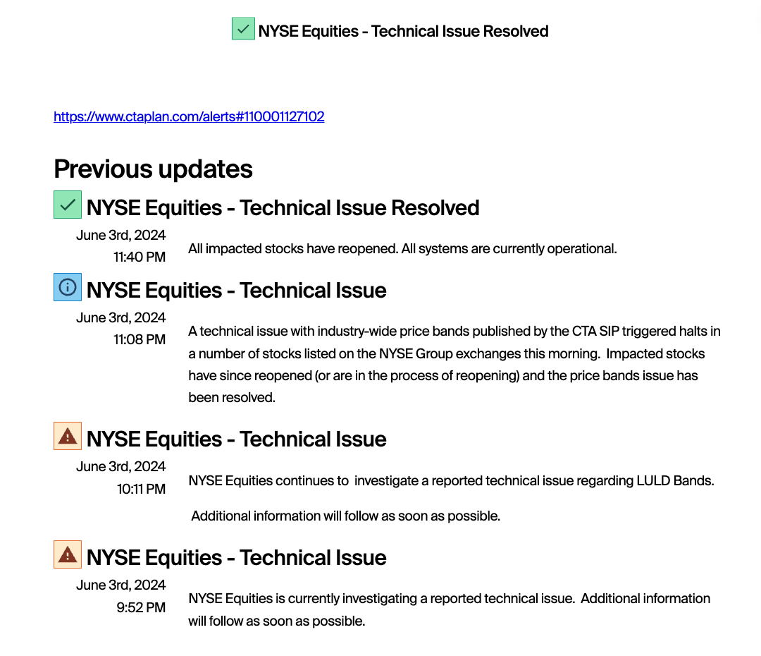 NYSE Equities - Technical Issue